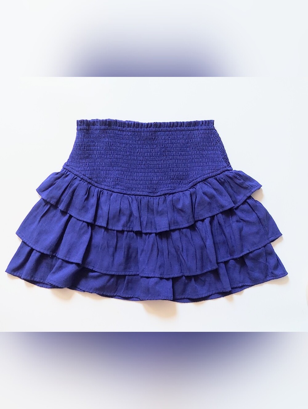 Idem Ditto Mini Skort Pull On Elastic Waist Tiered Ruffle Smocked Blue Sz Medium